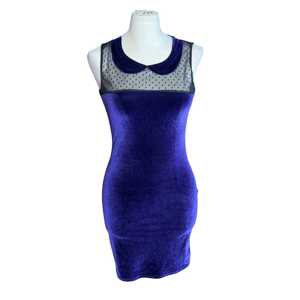 One & Only Urban Outfitters Purple Velvet Mesh Polka Dot Pan Collar Dress M